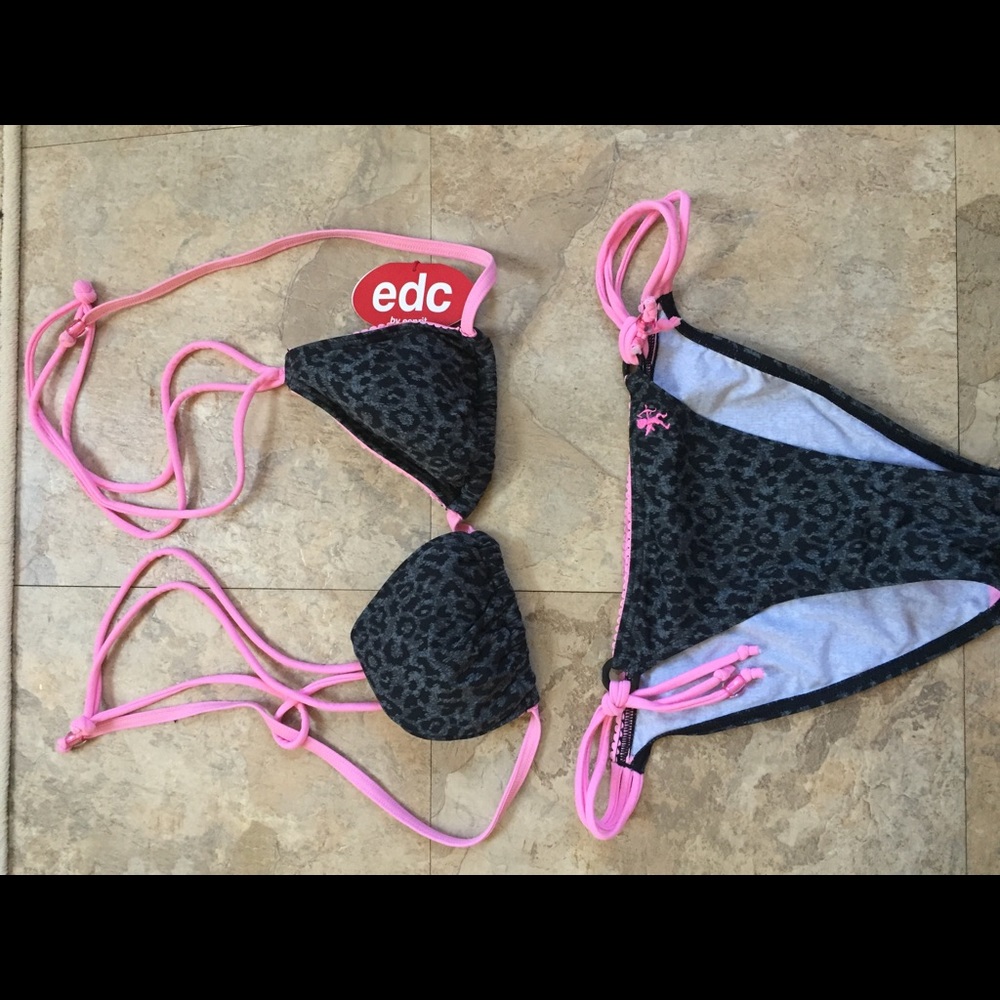 NET edc black leopard print dress pink tie